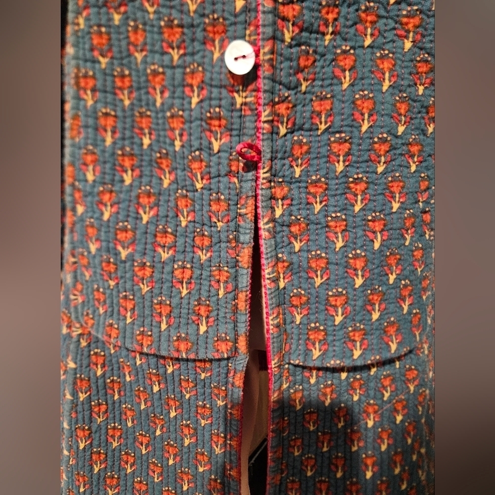 Vintage Reversible Quilted Folk Print Longline Jacket. Red/Teal Floral. XS/S - Picture 9 of 16